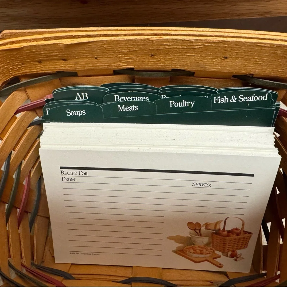 Longaberger Green and Black Recipe Card Organizer with Labeled Tabs